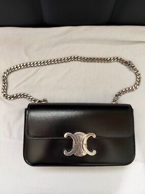 Celine Triomphe Chain Shoulder Bag Silver Hardware
